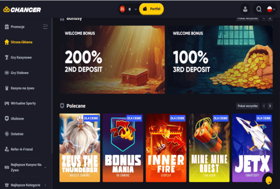 Strona gł&oacute;wna kasyna Chancer.bet