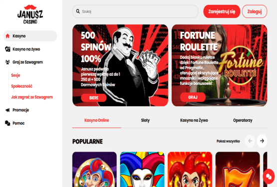 Strona gł&oacute;wna kasyna Janusz