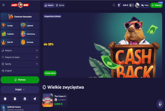 Strona gł&oacute;wna kasyna Lazybar