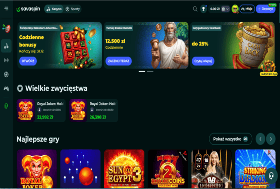 Strona gł&oacute;wna kasyna Savaspin