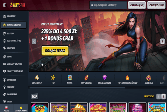 Strona gł&oacute;wna kasyna AllySpin