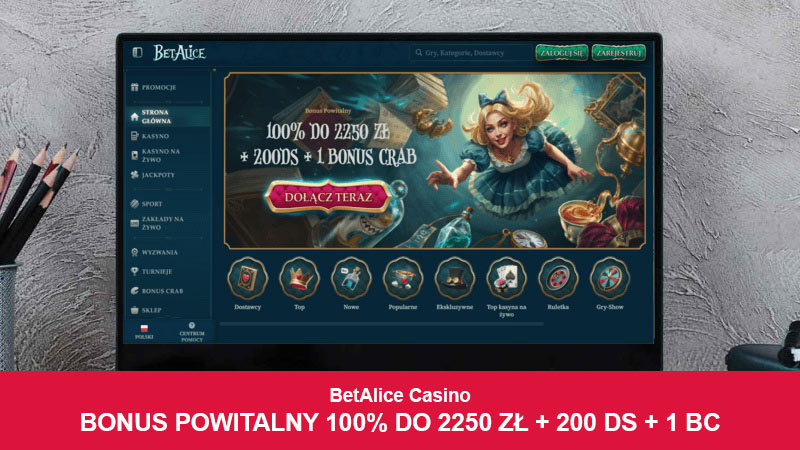 BetAlice Casino na ekranie komputera
