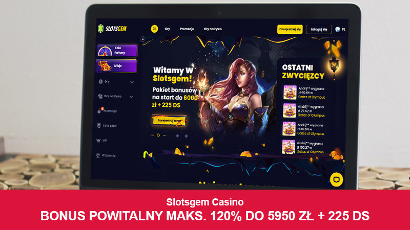 Slotsgem Casino na ekranie komputera