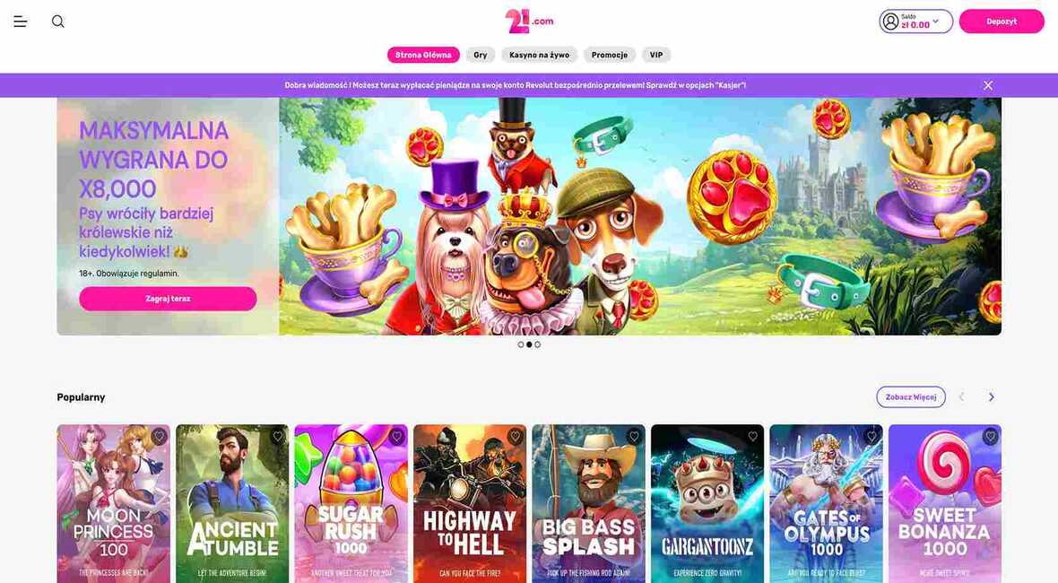 Strona gł&oacute;wna kasyna 21.com