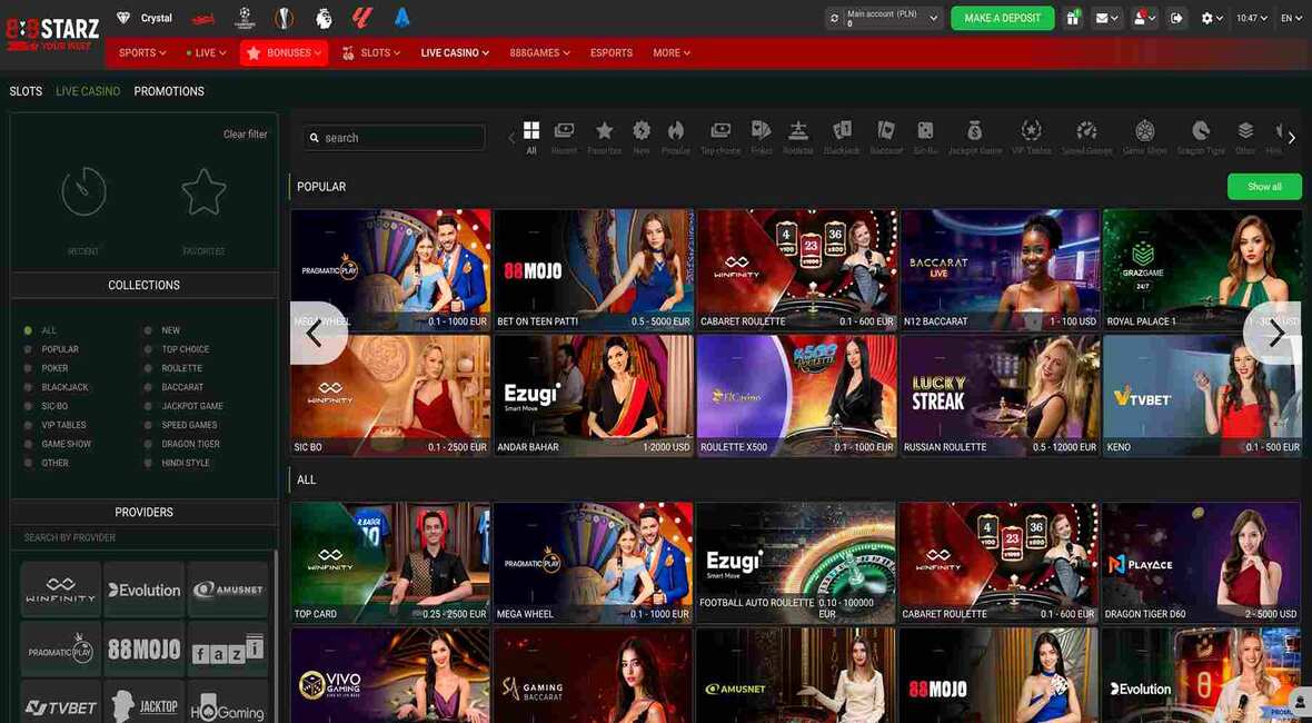 Strona gł&oacute;wna kasyna 888Starz