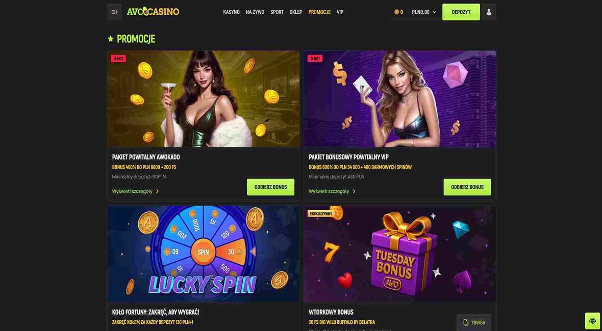 Avocasino bonusy