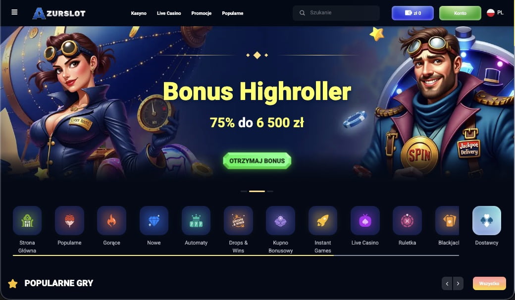 Strona gł&oacute;wna kasyna AzurSlot