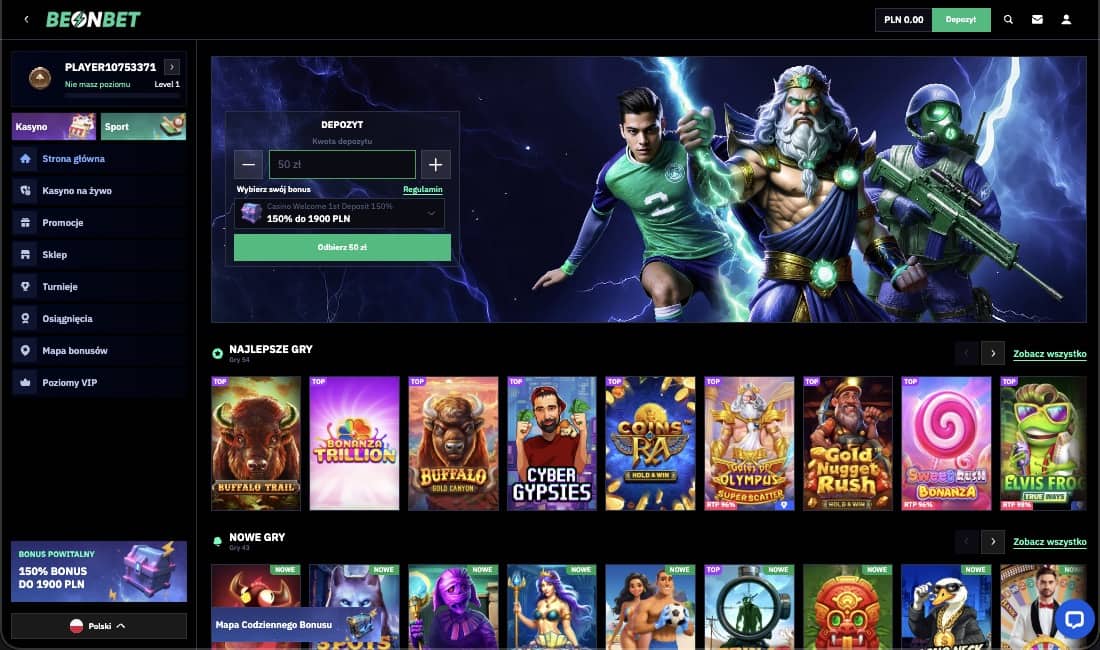 Strona gł&oacute;wna kasyna BeOnBet