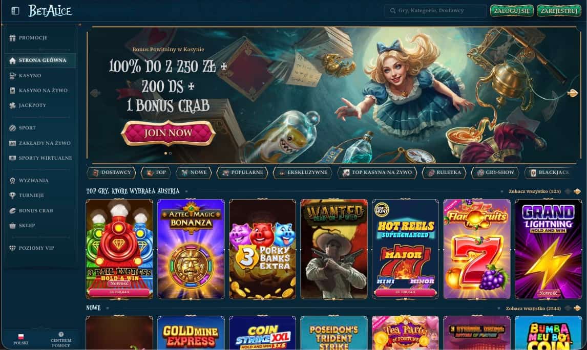 Strona gł&oacute;wna kasyna BetAlice