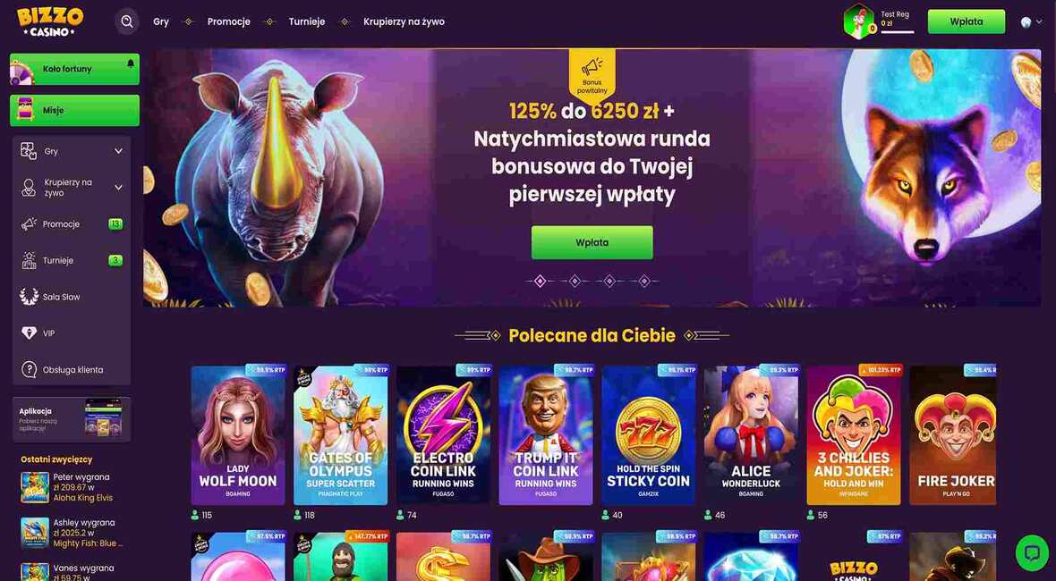 Strona gł&oacute;wna kasyna Bizzo