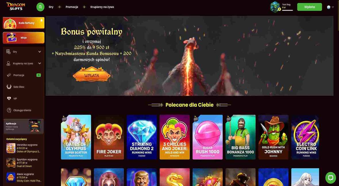 Strona gł&oacute;wna kasyna DragonsSlots