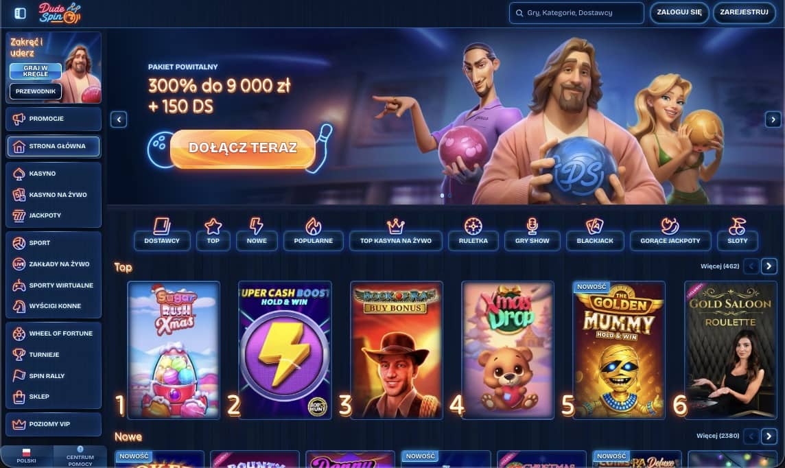 Strona gł&oacute;wna kasyna DudeSpin