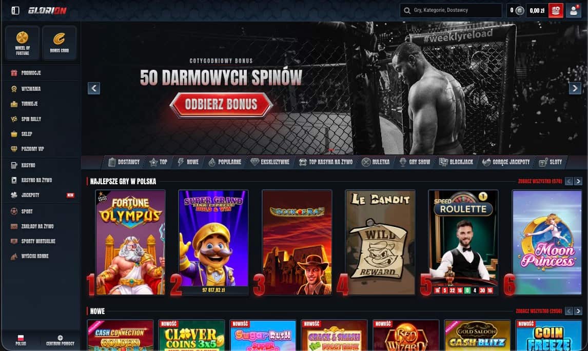 Strona gł&oacute;wna kasyna Glorion