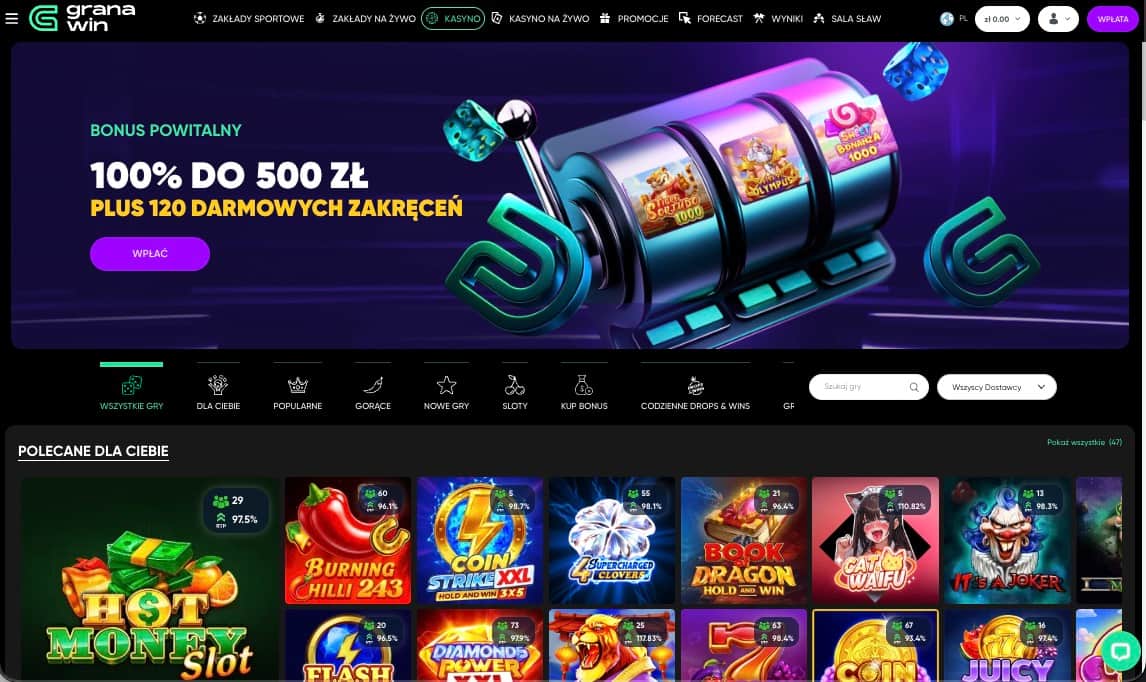 Strona gł&oacute;wna kasyna Granawin