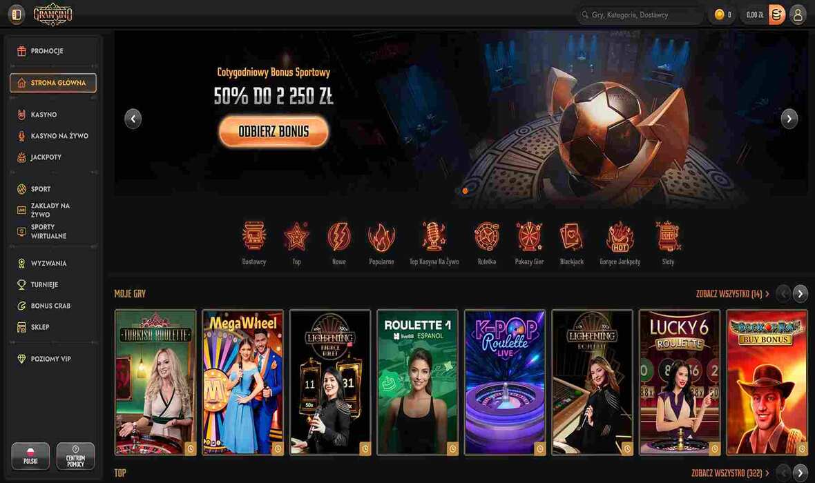 Strona gł&oacute;wna kasyna Gransino
