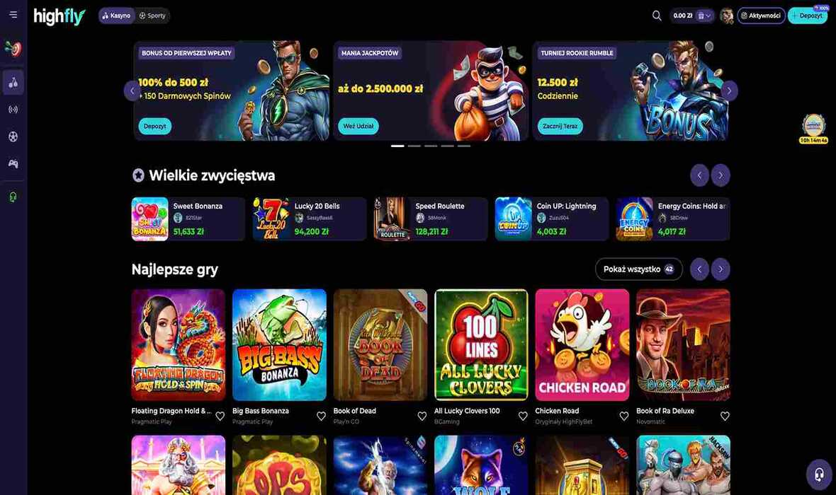 Strona gł&oacute;wna kasyna Highflybet