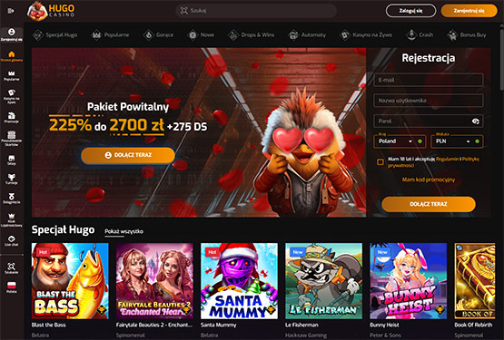 Strona gł&oacute;wna kasyna Hugo