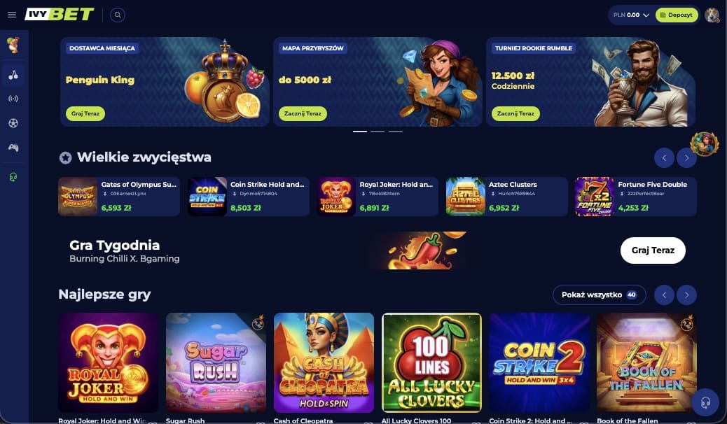 Strona gł&oacute;wna kasyna Ivybet