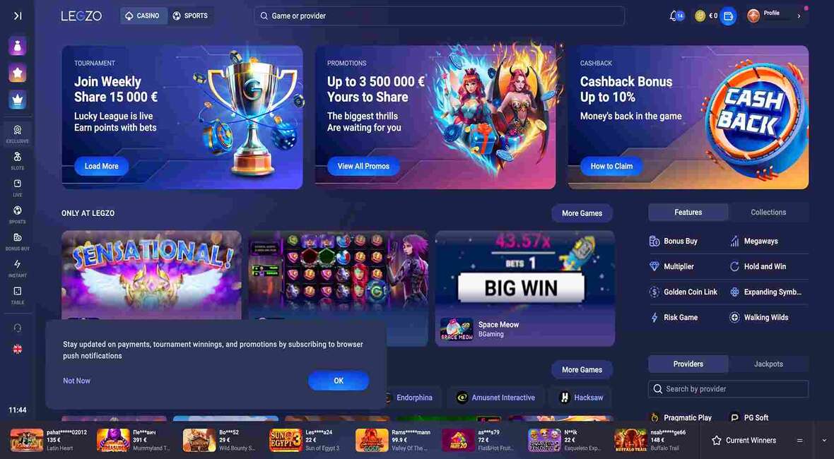 Strona gł&oacute;wna kasyna Legzo