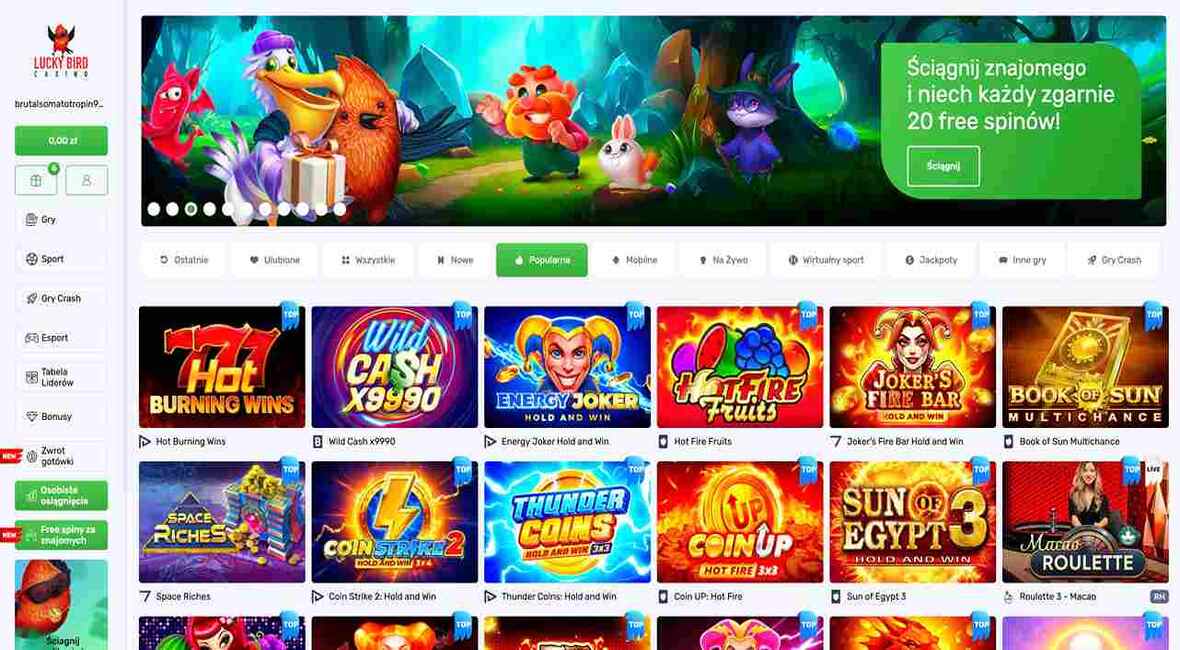 Strona gł&oacute;wna kasyna Lucky Bird