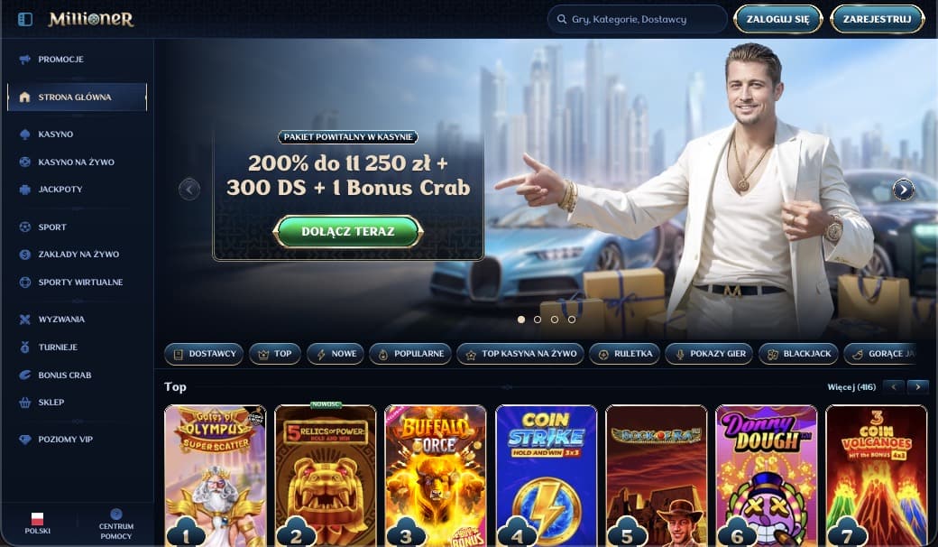 Strona gł&oacute;wna kasyna Millioner