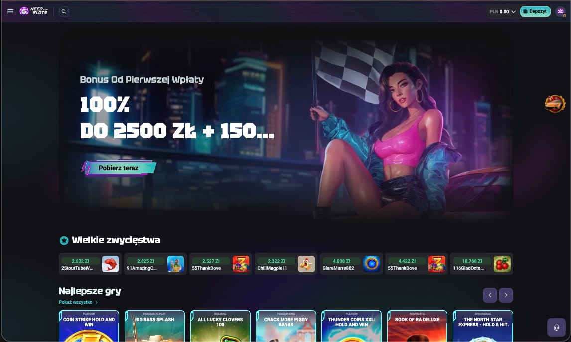 Strona gł&oacute;wna kasyna Need For Slots