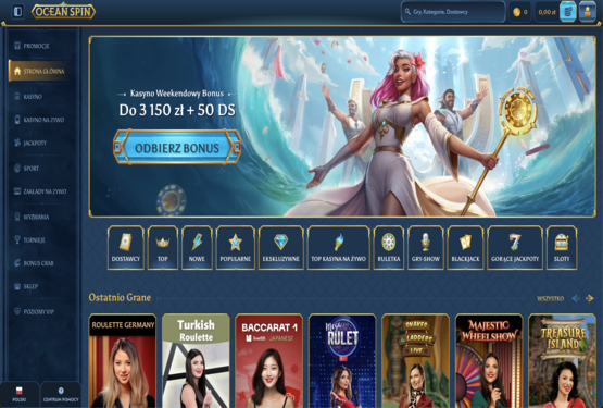 Strona gł&oacute;wna kasyna Oceanspin