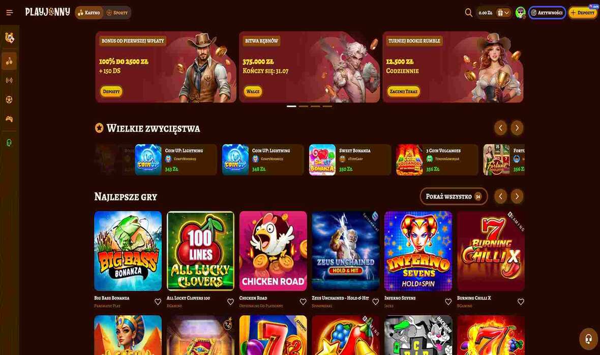 Strona gł&oacute;wna kasyna Playjonny