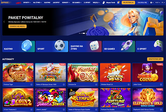 Strona gł&oacute;wna kasyna SapphireBet