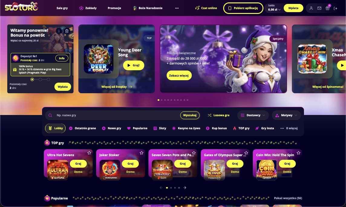 Strona gł&oacute;wna kasyna Slotoro