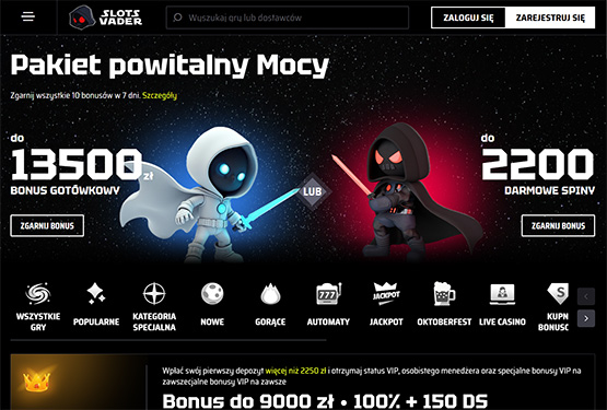 Strona gł&oacute;wna kasyna SlotsVader