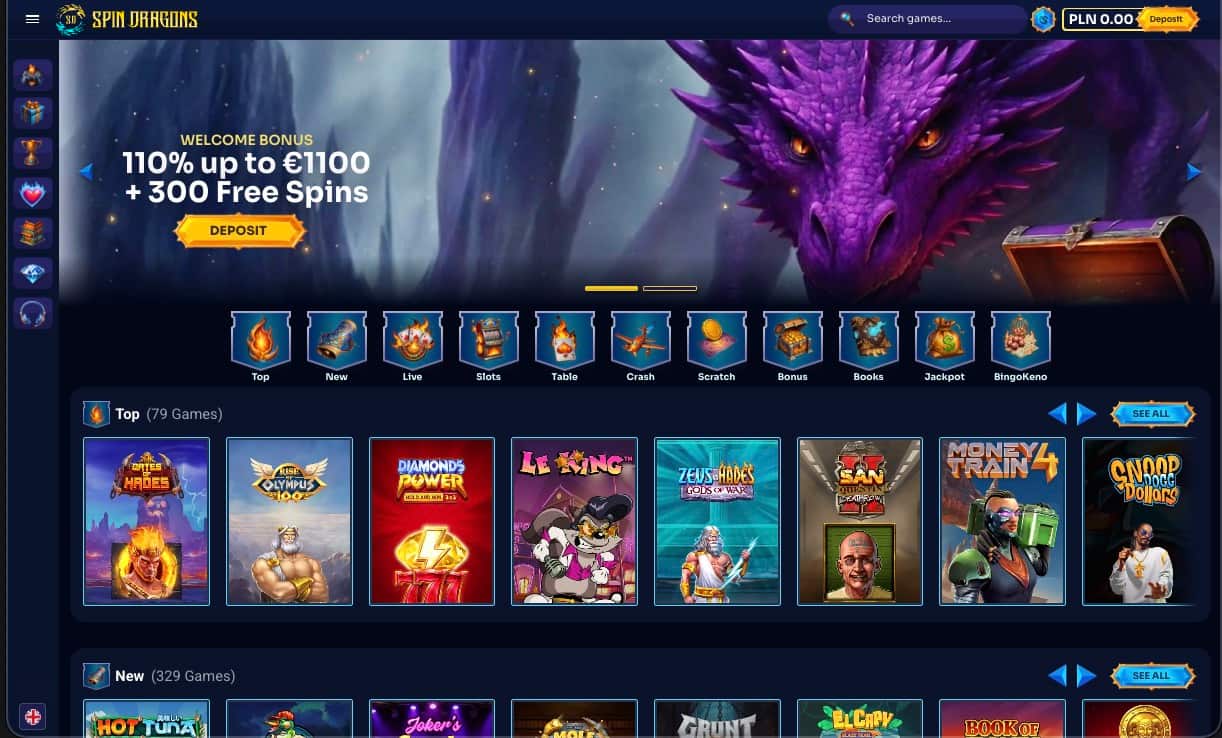 Strona gł&oacute;wna kasyna SpinDragons