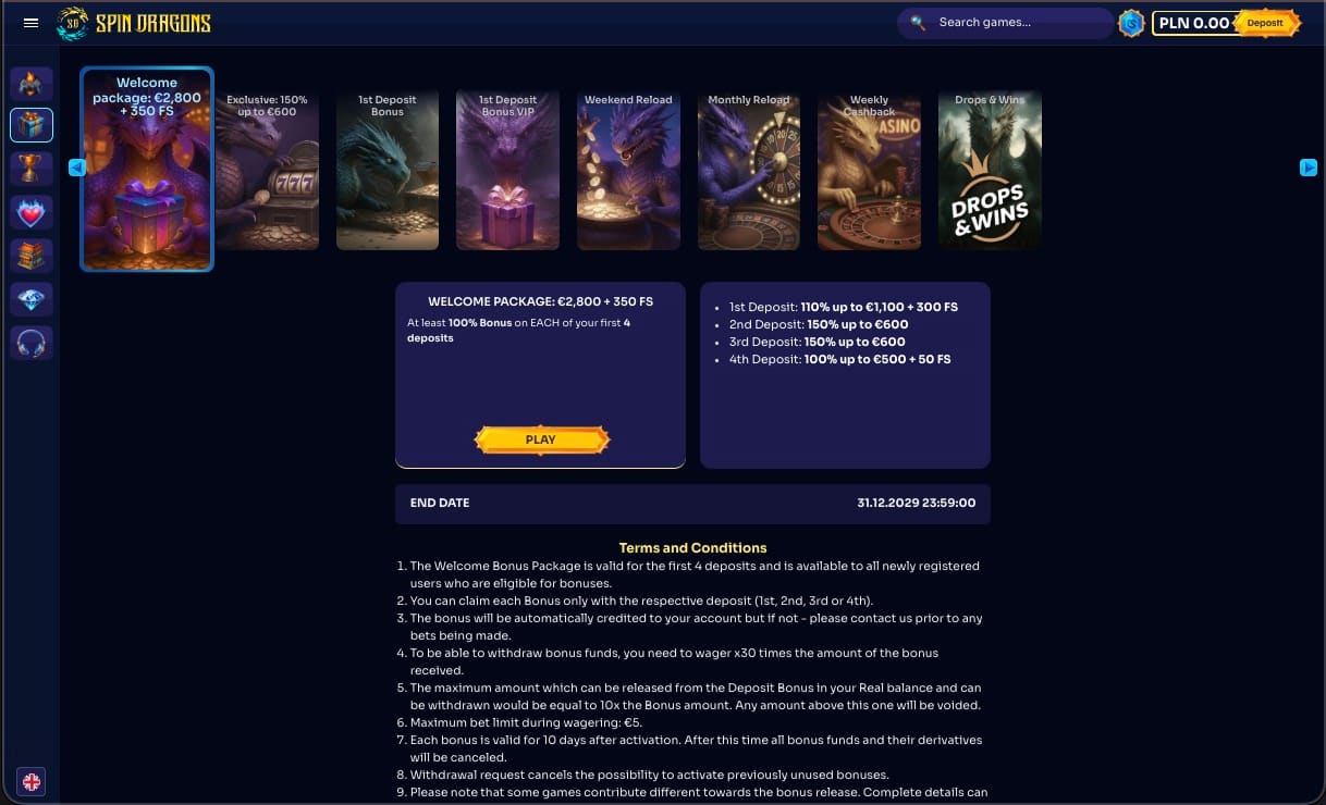 SpinDragons kasyno bonusy