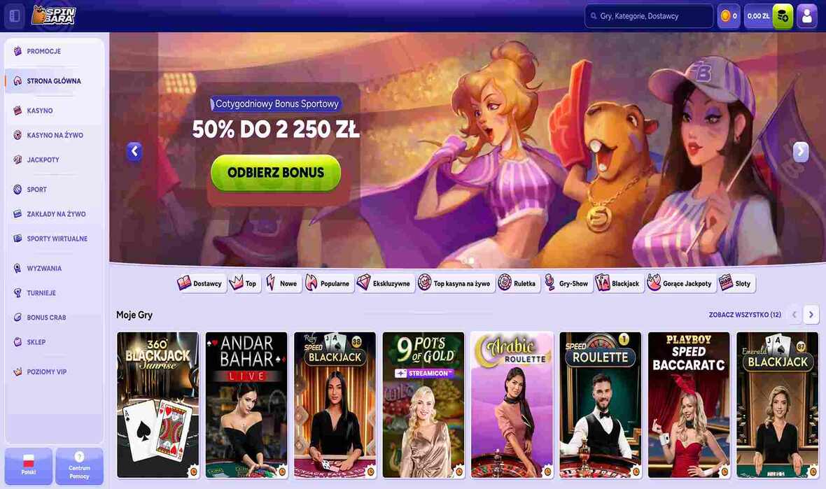 Strona gł&oacute;wna kasyna Spinbara
