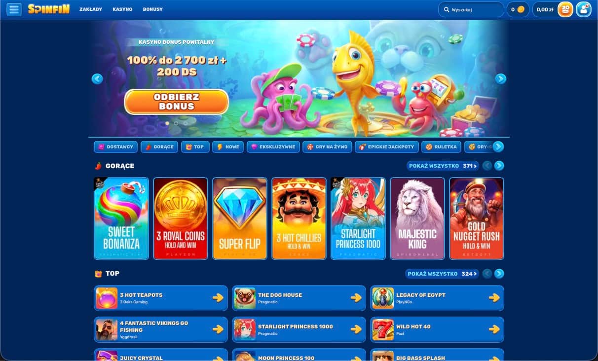 Strona gł&oacute;wna kasyna Spinfin