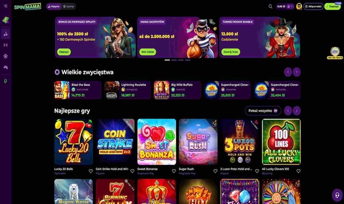 Strona gł&oacute;wna kasyna Spinmama