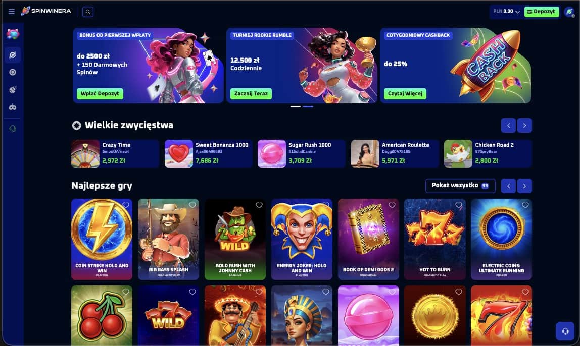 Strona gł&oacute;wna kasyna Spinwinera
