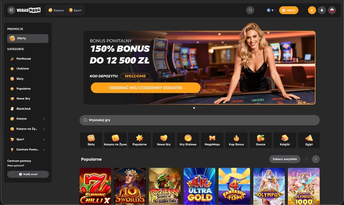 Strona gł&oacute;wna kasyna Vegas Nova