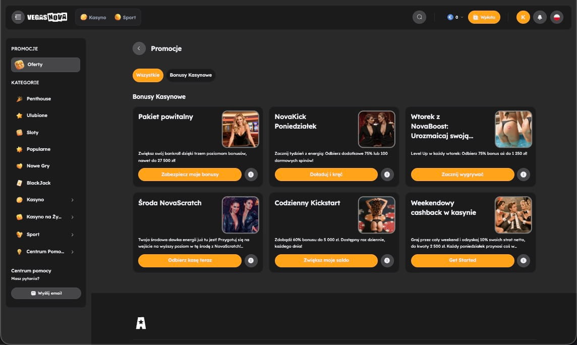 Vegas Nova kasyno bonusy