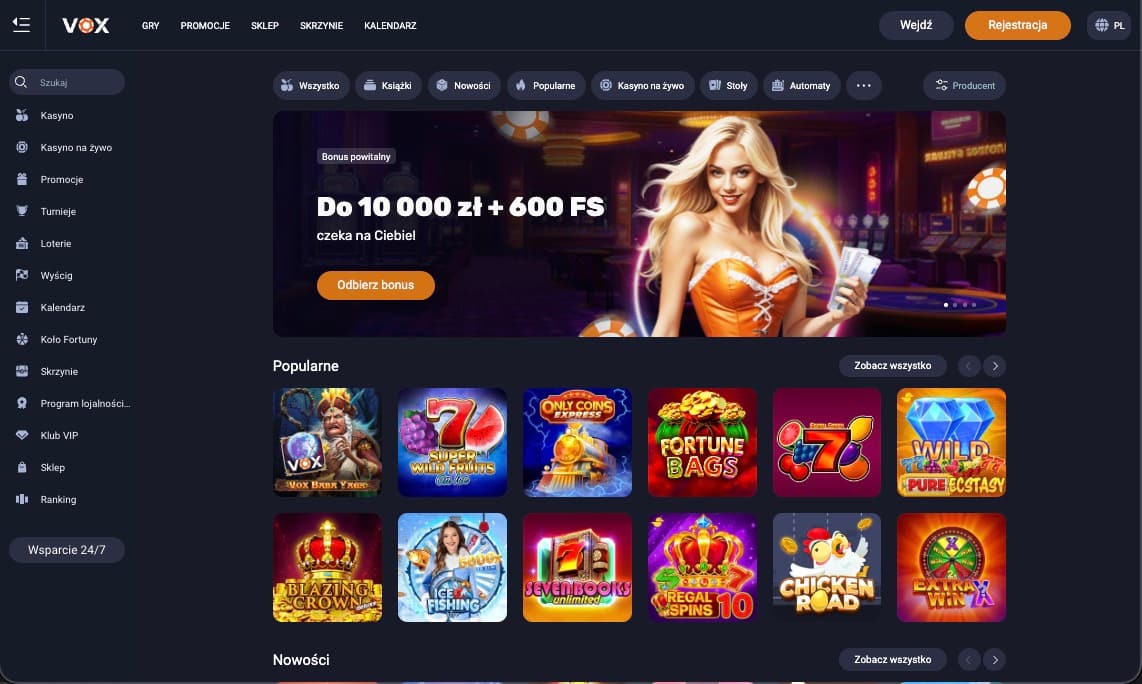Strona gł&oacute;wna kasyna Voxcasino