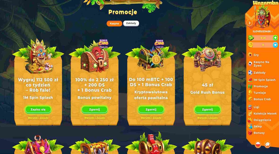 Wazamba kasyno bonusy