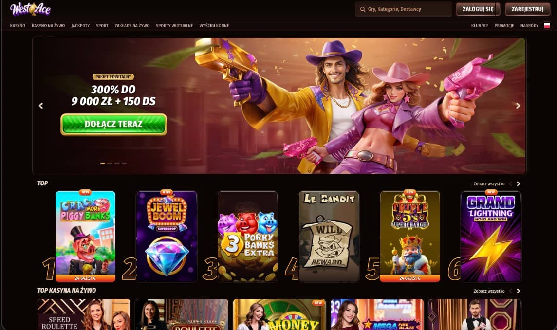 Strona gł&oacute;wna kasyna WestAce