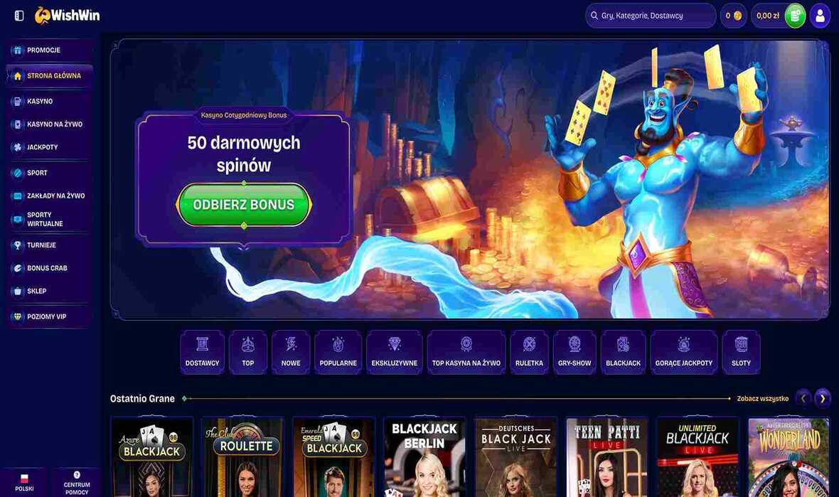 Strona gł&oacute;wna kasyna WishWin