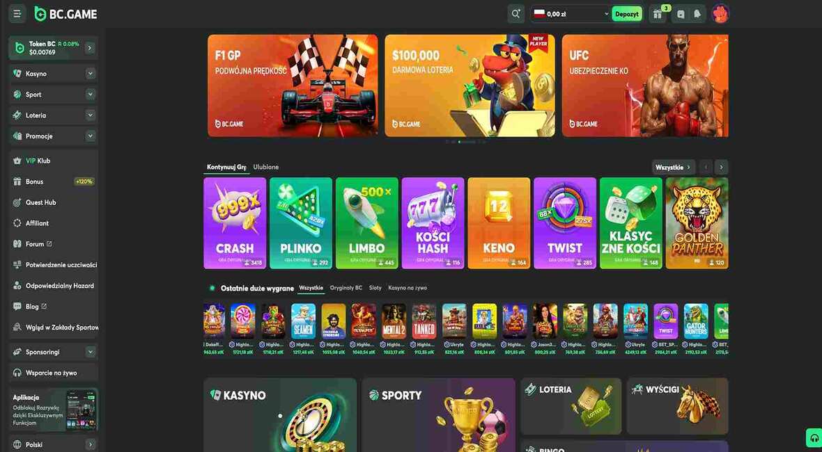 Strona gł&oacute;wna kasyna BC.Game