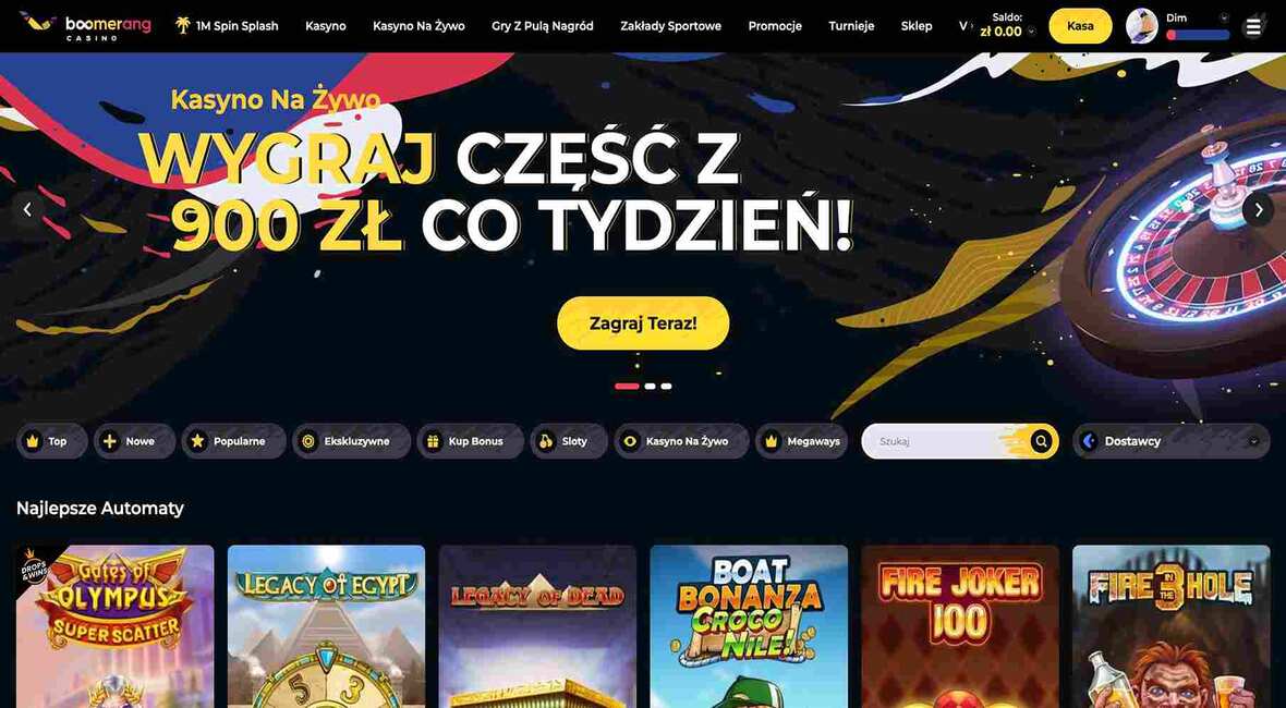 Strona gł&oacute;wna kasyna Boomerang