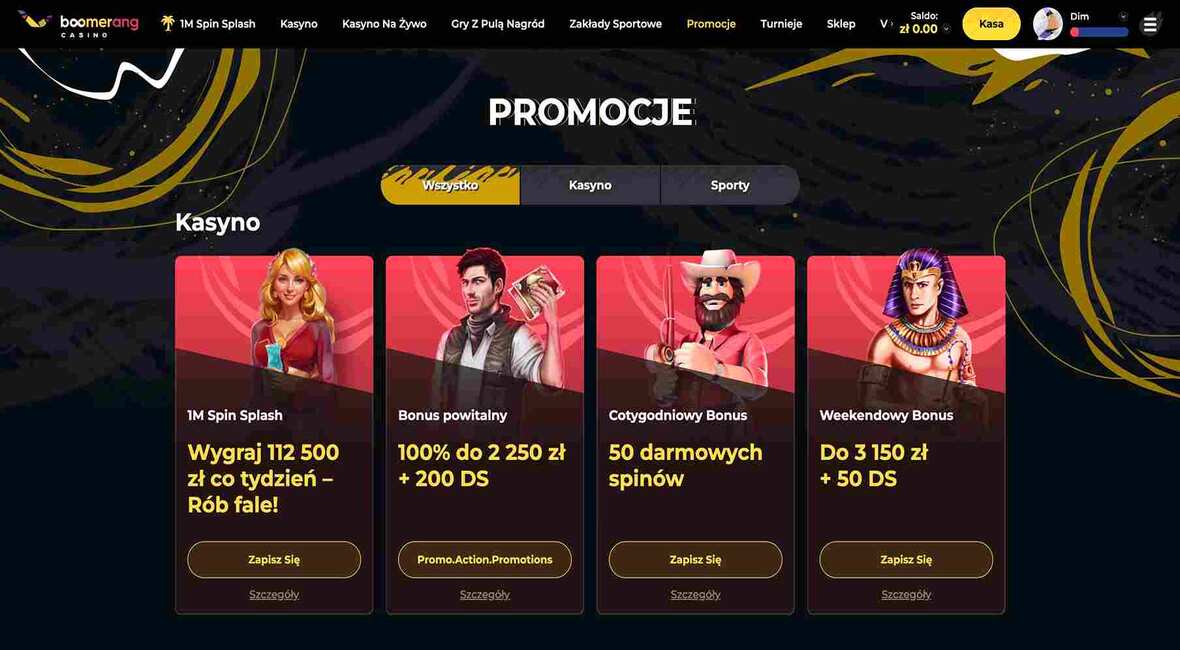 Boomerang kasyno bonusy