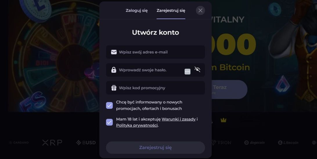 Rejestracja w Crypto Leo &ndash; krok 2