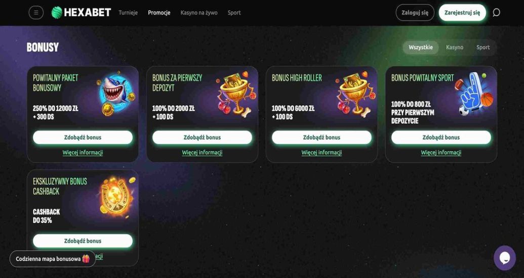 Obraz strony promocyjnej kasyna Hexabet