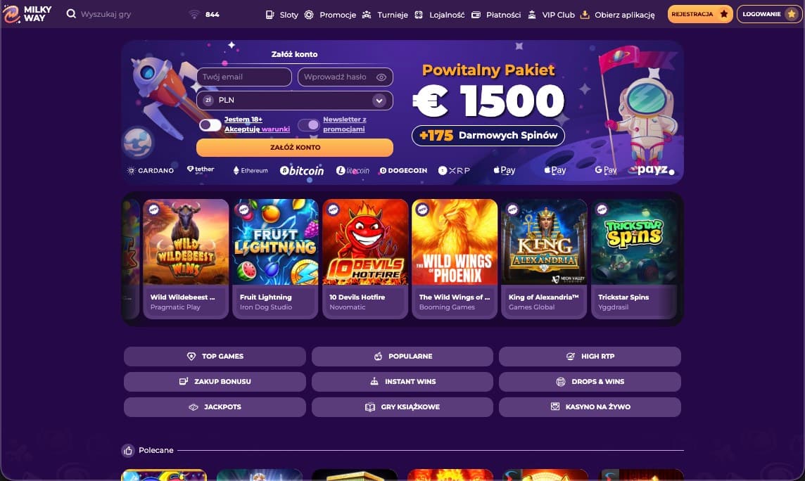 Strona gł&oacute;wna kasyna MilkyWay