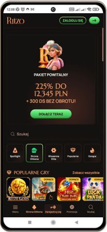 Mobilny zrzut ekranu strony gł&oacute;wnej kasyna Ritzo